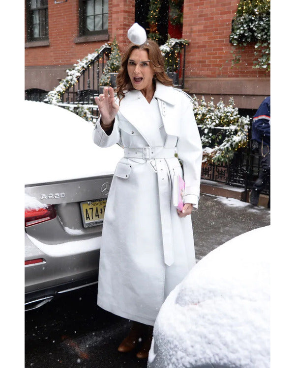 NYC Brooke Shields White Trench Coat Super Star Jacket