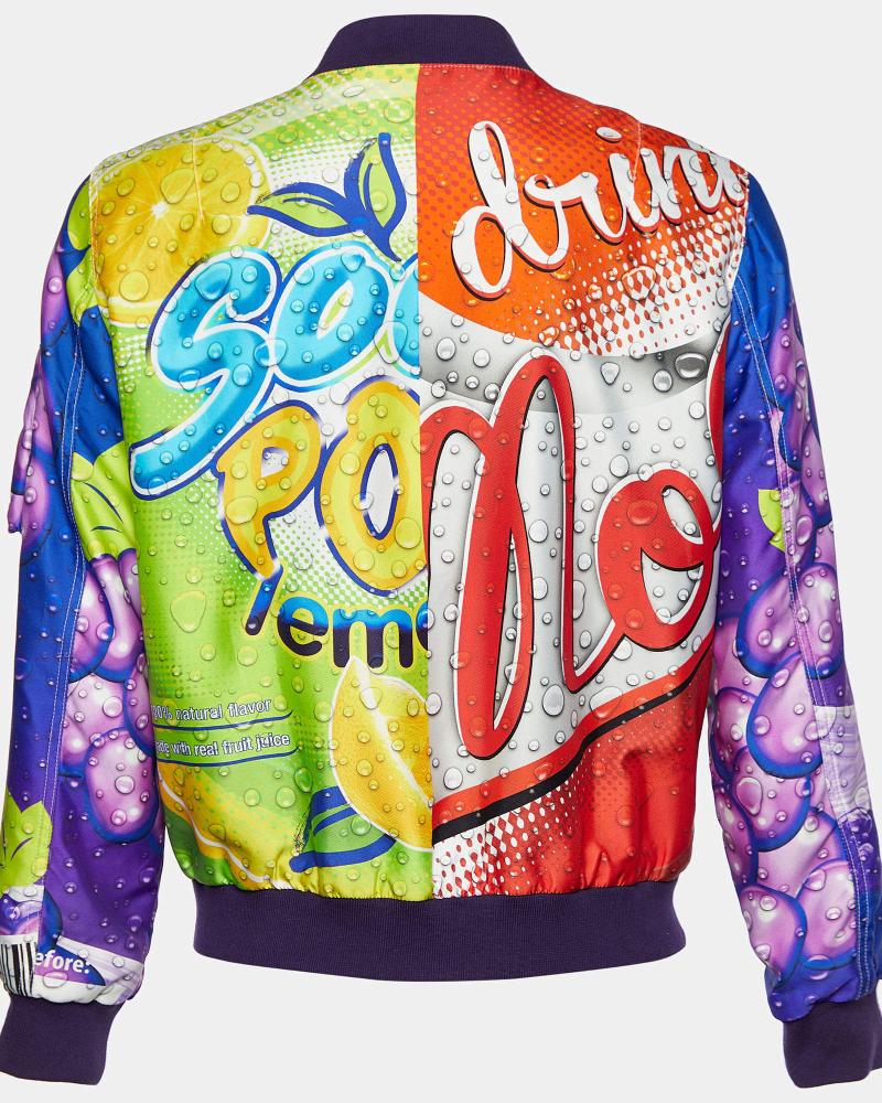 Moschino Couture Multicolor Soda Pop Print Synthetic Bomber Jacket Super Star Jacket