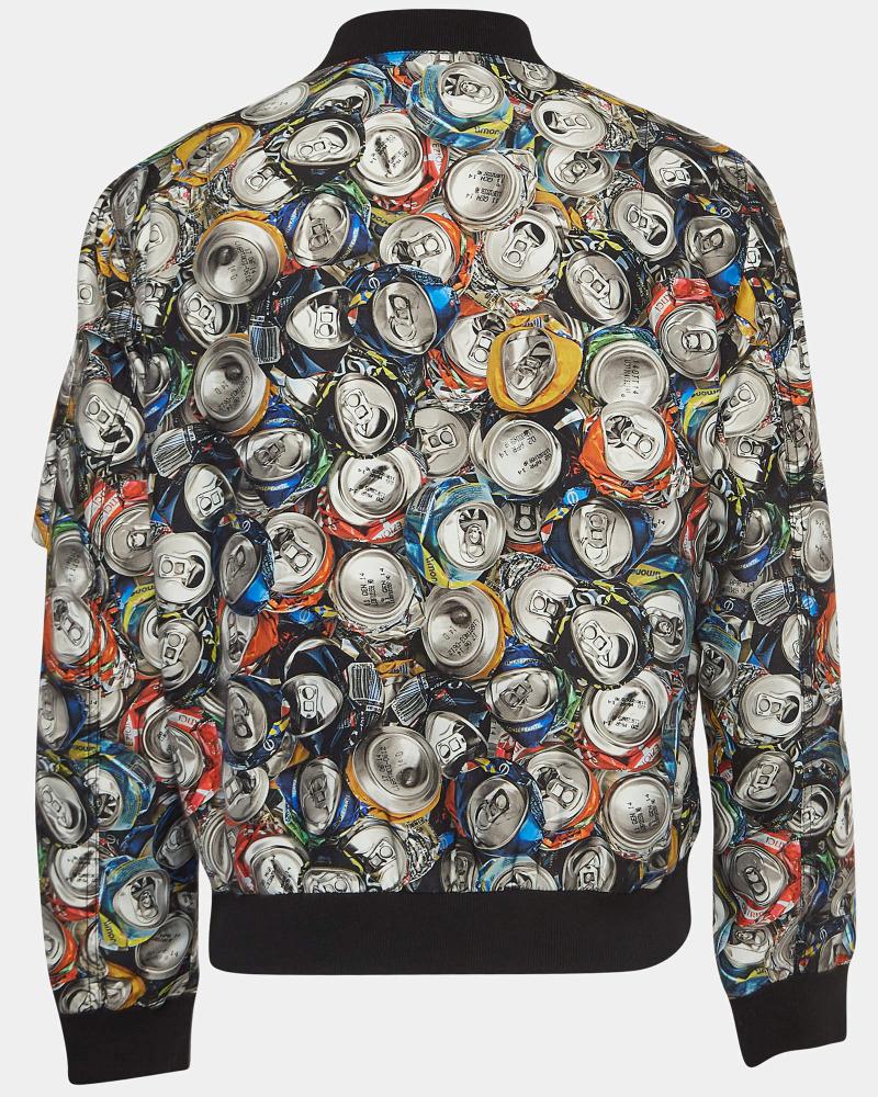 Moschino Couture Multicolor Beverage Cans Print Nylon Bomber Jacket Super Star Jacket
