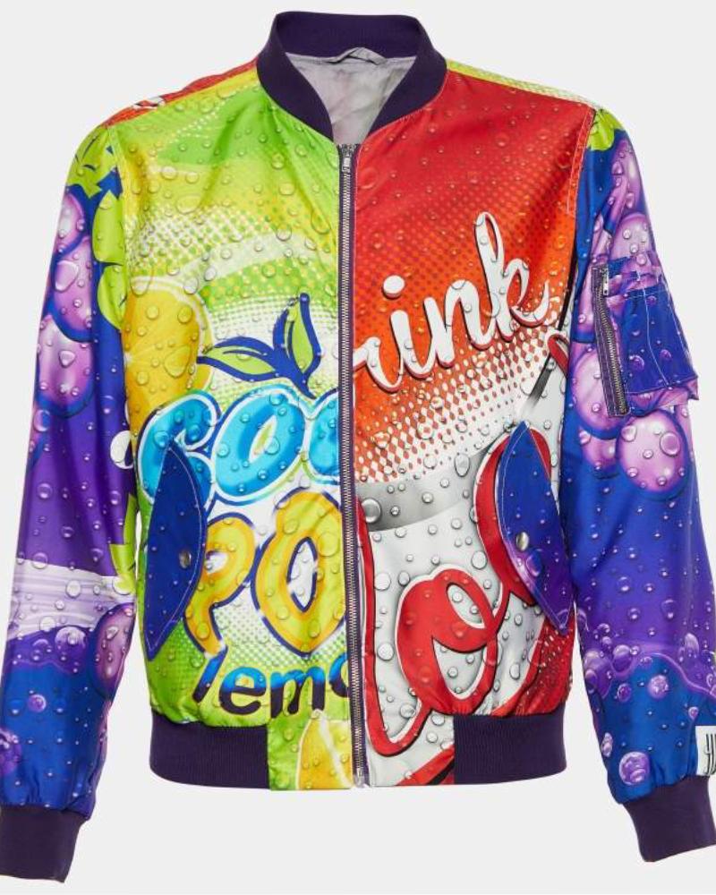 Moschino Couture Multicolor Soda Pop Print Synthetic Bomber Jacket Super Star Jacket