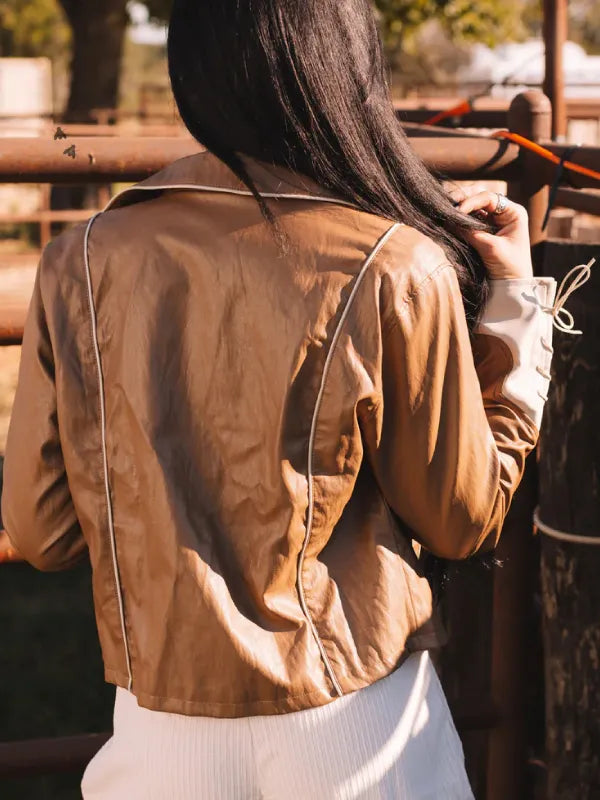 Women Rodeo Western Brown Leather Jacket Super Star Jacket