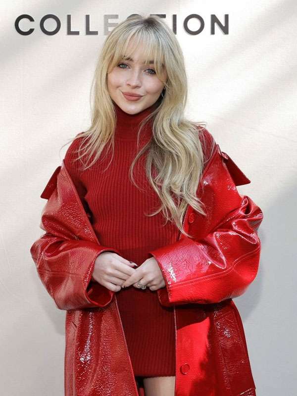 Sabrina Carpenter NYFW Red Leather Coat Superstar Jacket