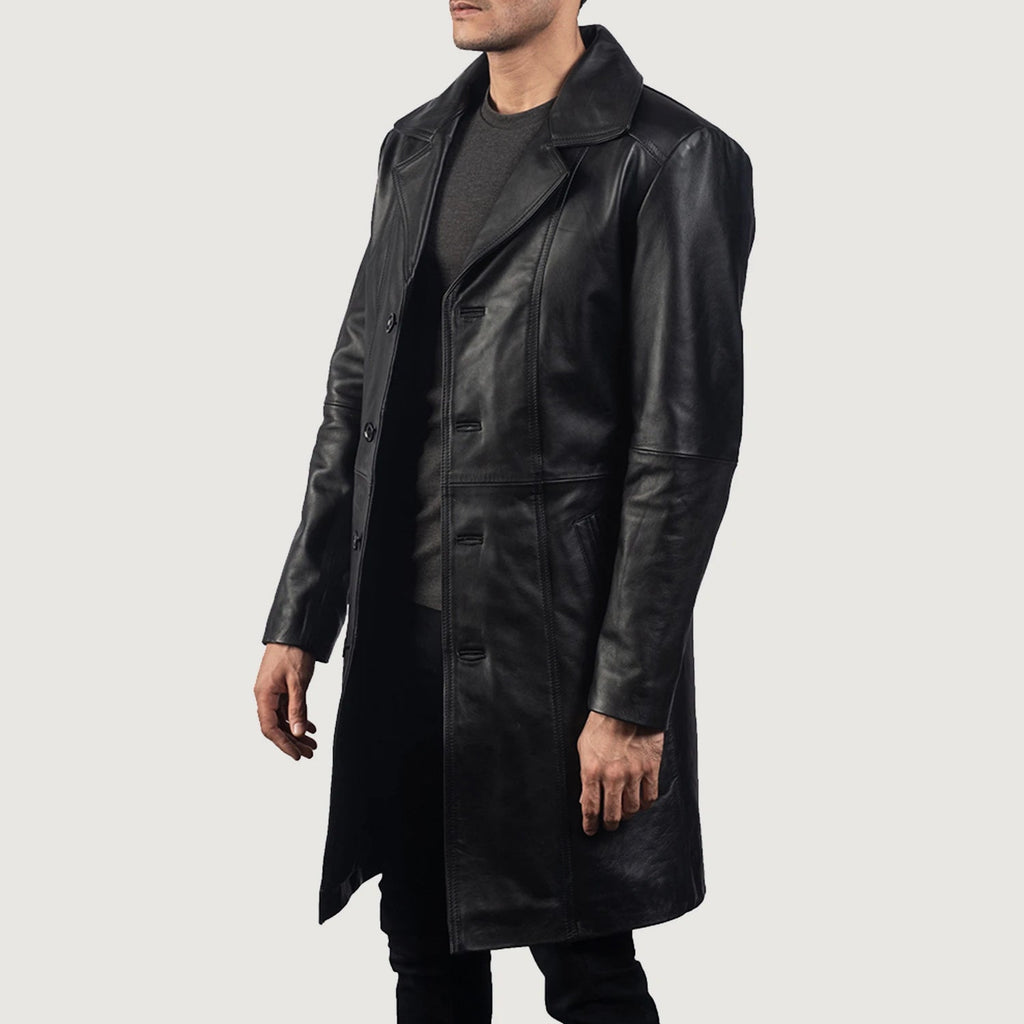 Don Long Black Leather Coat Super Star Jacket