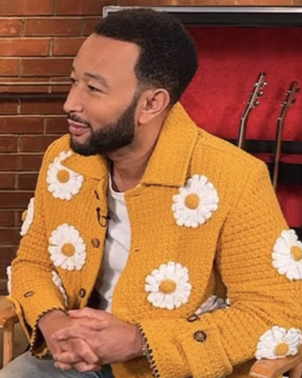 E! News 2025 John Legend Yellow Daisy Appliqué Jacket Super Star Jacket