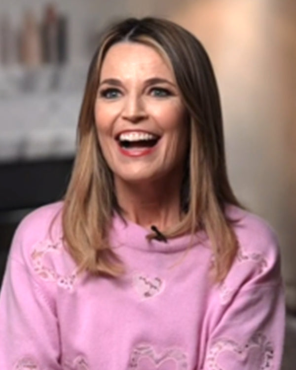 The Today Show 2025 Savannah Guthrie Pink Hearts Sweater Super Star Jacket