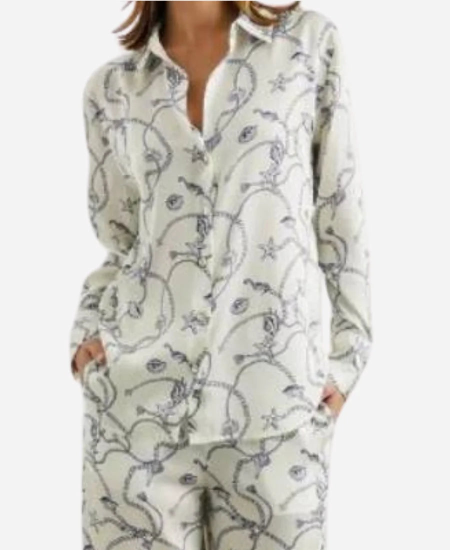 Love Hotel S01 Shannon Beador Blue Nautical Chain Print Shirt Super Star Jacket