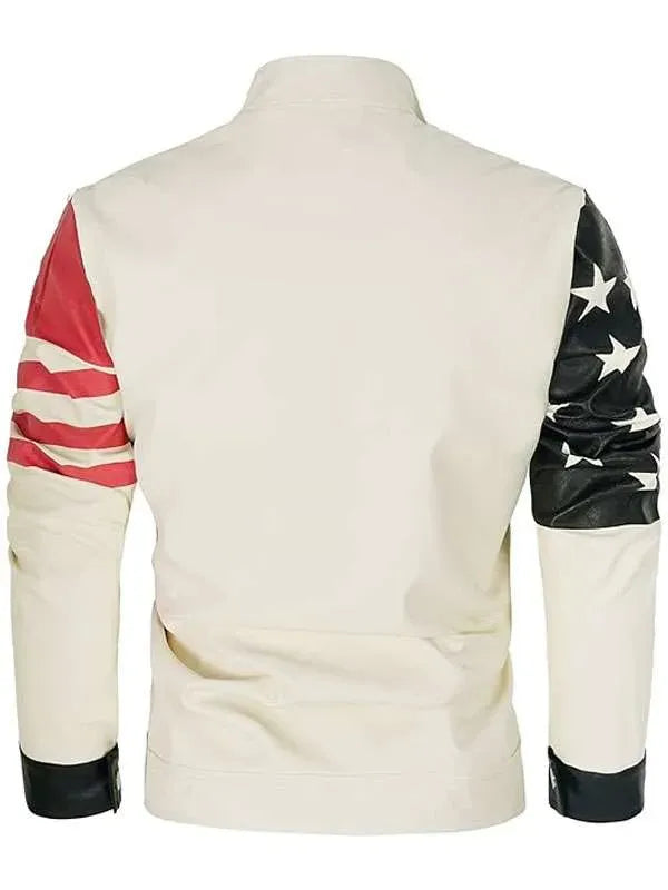 US Flag Cafe Racer Leather Jacket Super Star Jacket
