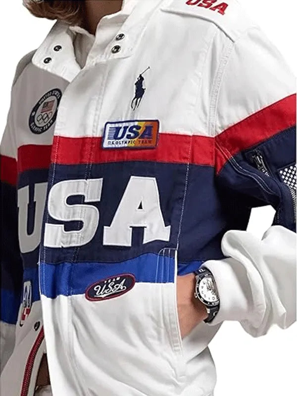 USA Flagbearer White Cotton Jacket Super Star Jacket