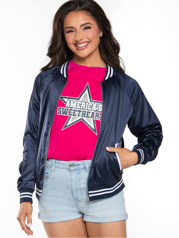 DCC Satin Bomber Jacket in Navy Super Star Jacket