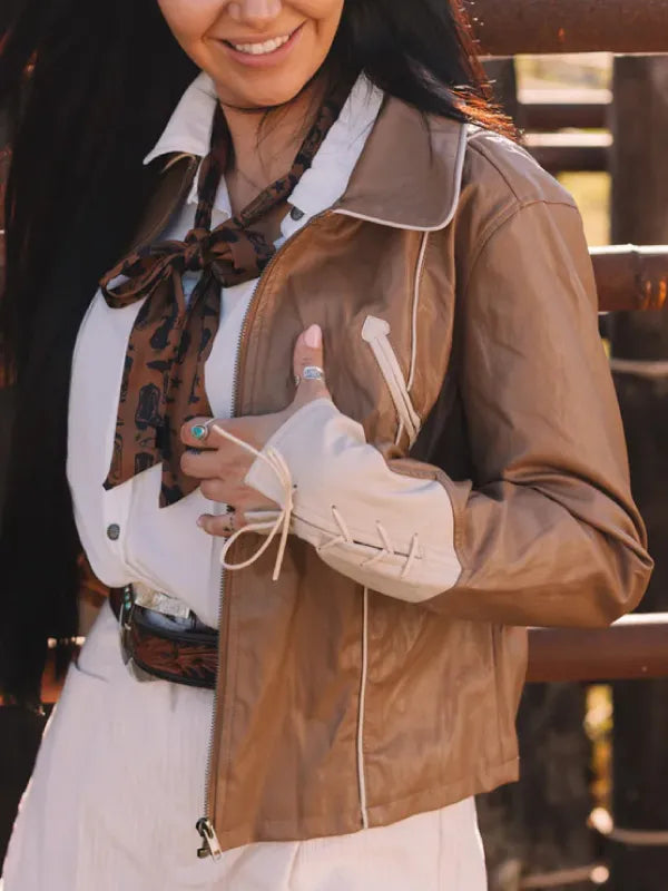 Women Rodeo Western Brown Leather Jacket Super Star Jacket
