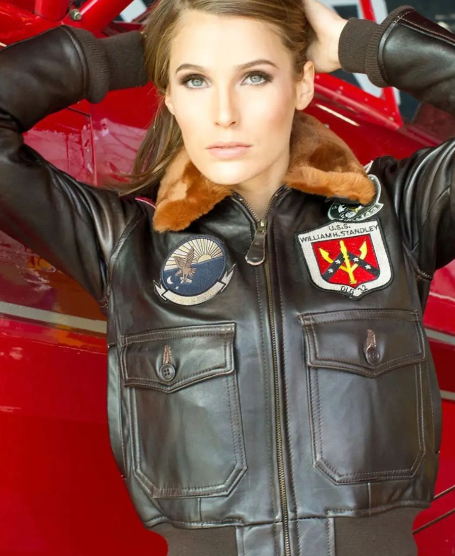 Women Top Gun Flight Leather Jacket Super Star Jacket