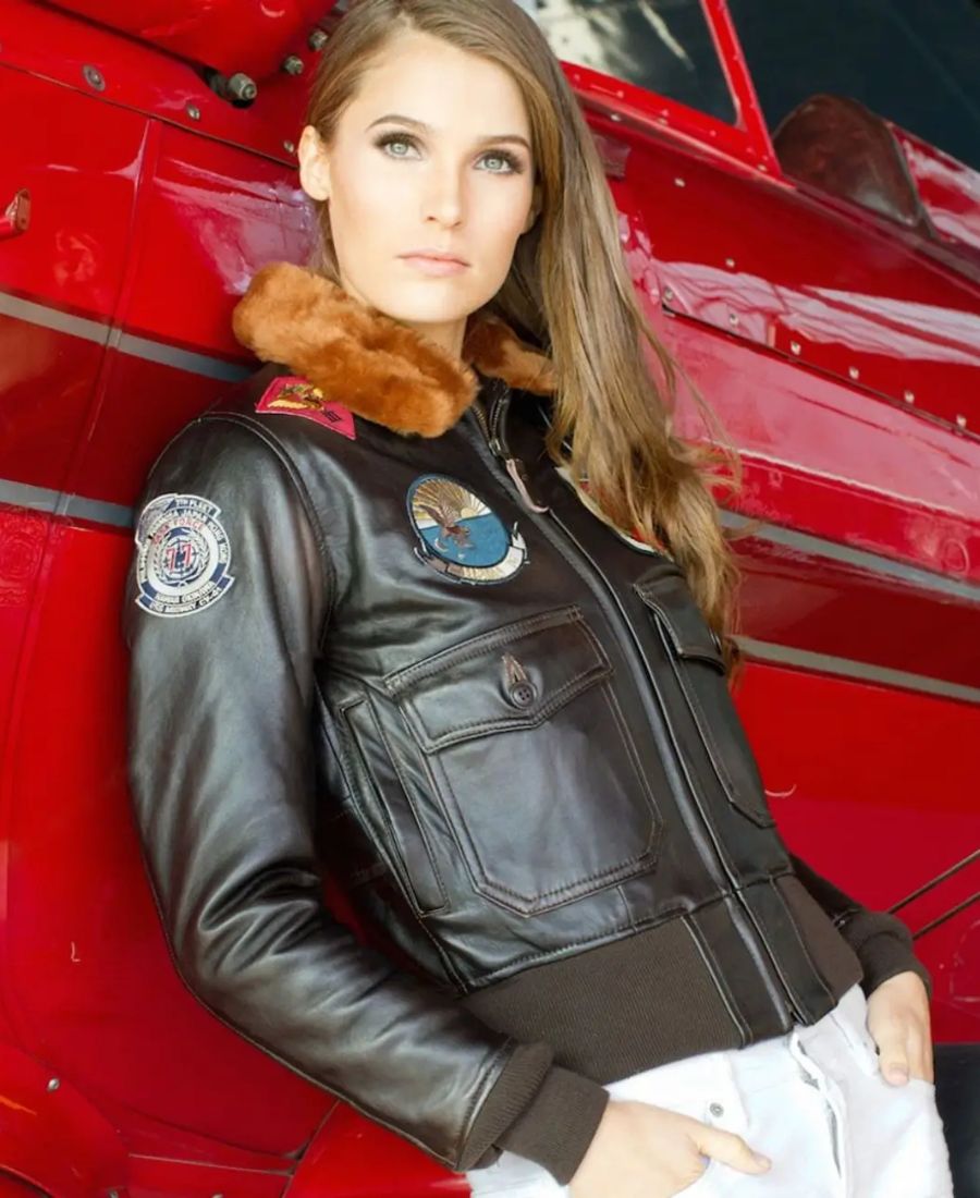 Women Top Gun Flight Leather Jacket Super Star Jacket