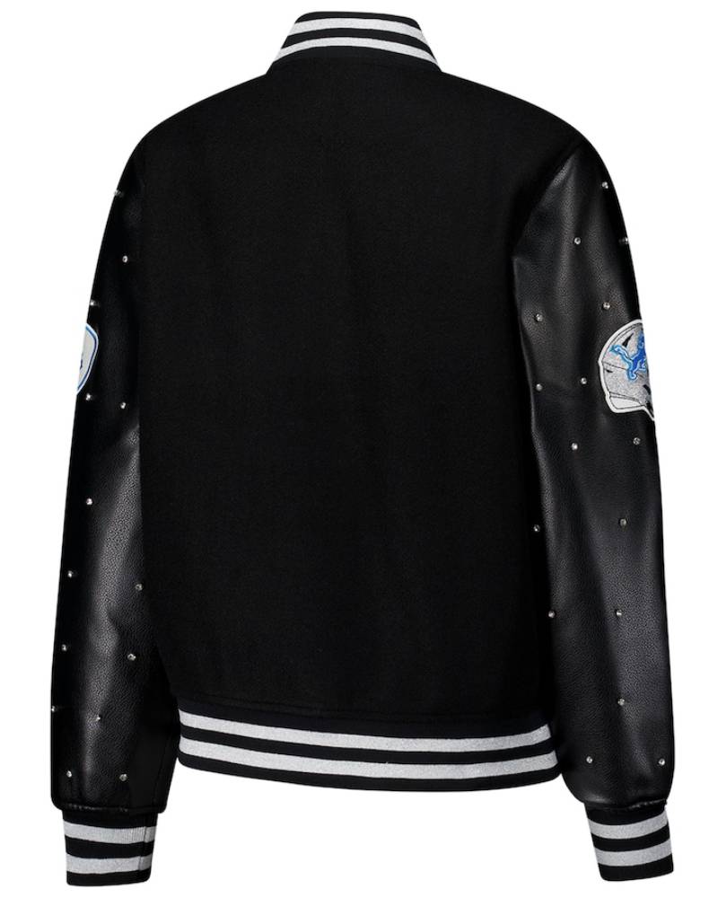 Women’s The Wild Collective Black Detroit Lions Sparkle Full-Snap Varsity Jacket