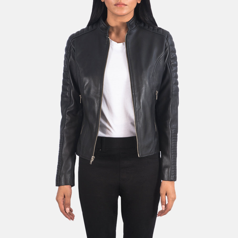 Adalyn Quilted Black Leather Biker Jacket Super Star Jacket