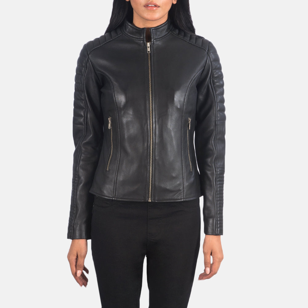 Adalyn Quilted Black Leather Biker Jacket Super Star Jacket
