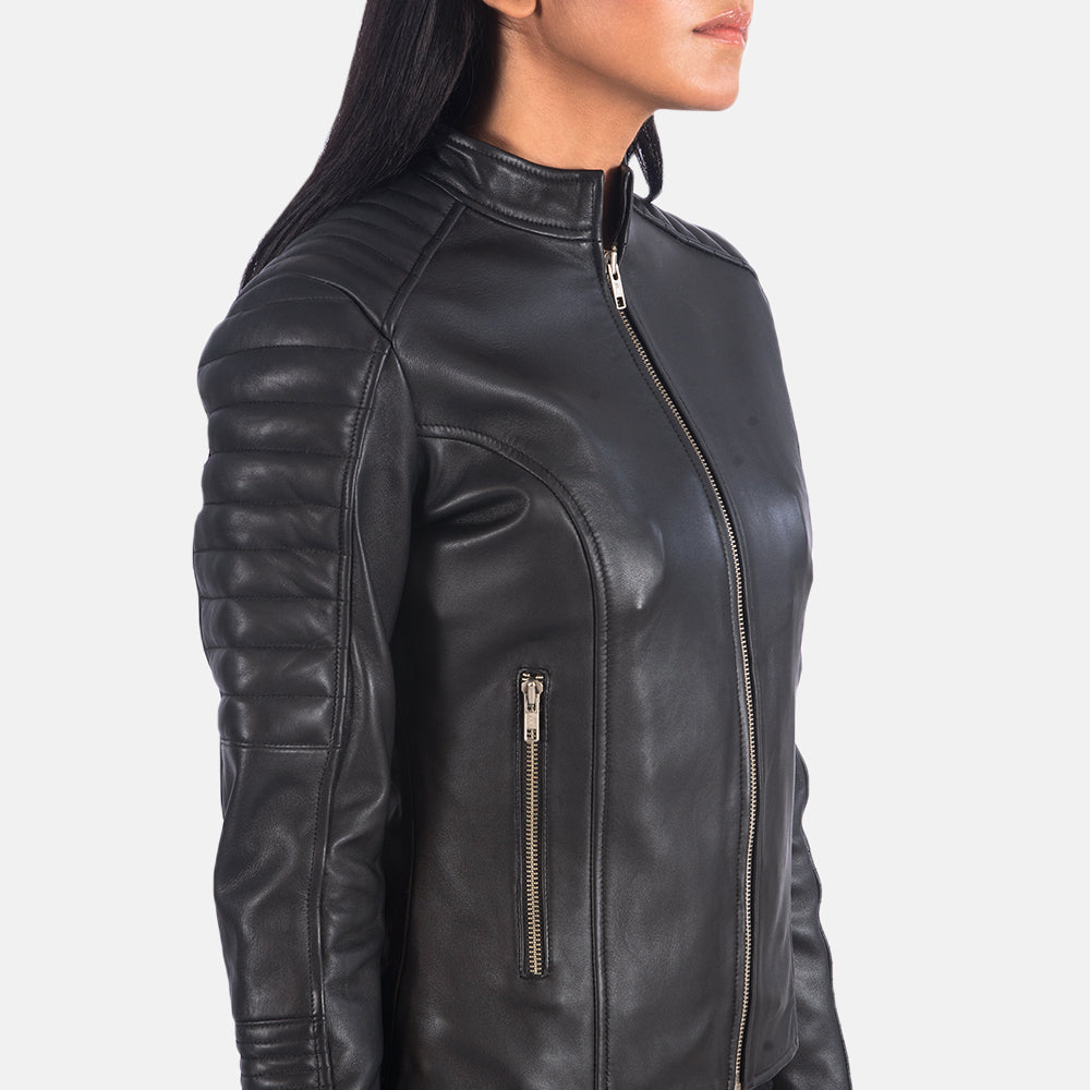 Adalyn Quilted Black Leather Biker Jacket Super Star Jacket
