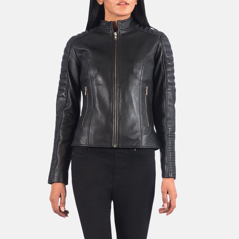 Adalyn Quilted Black Leather Biker Jacket Super Star Jacket
