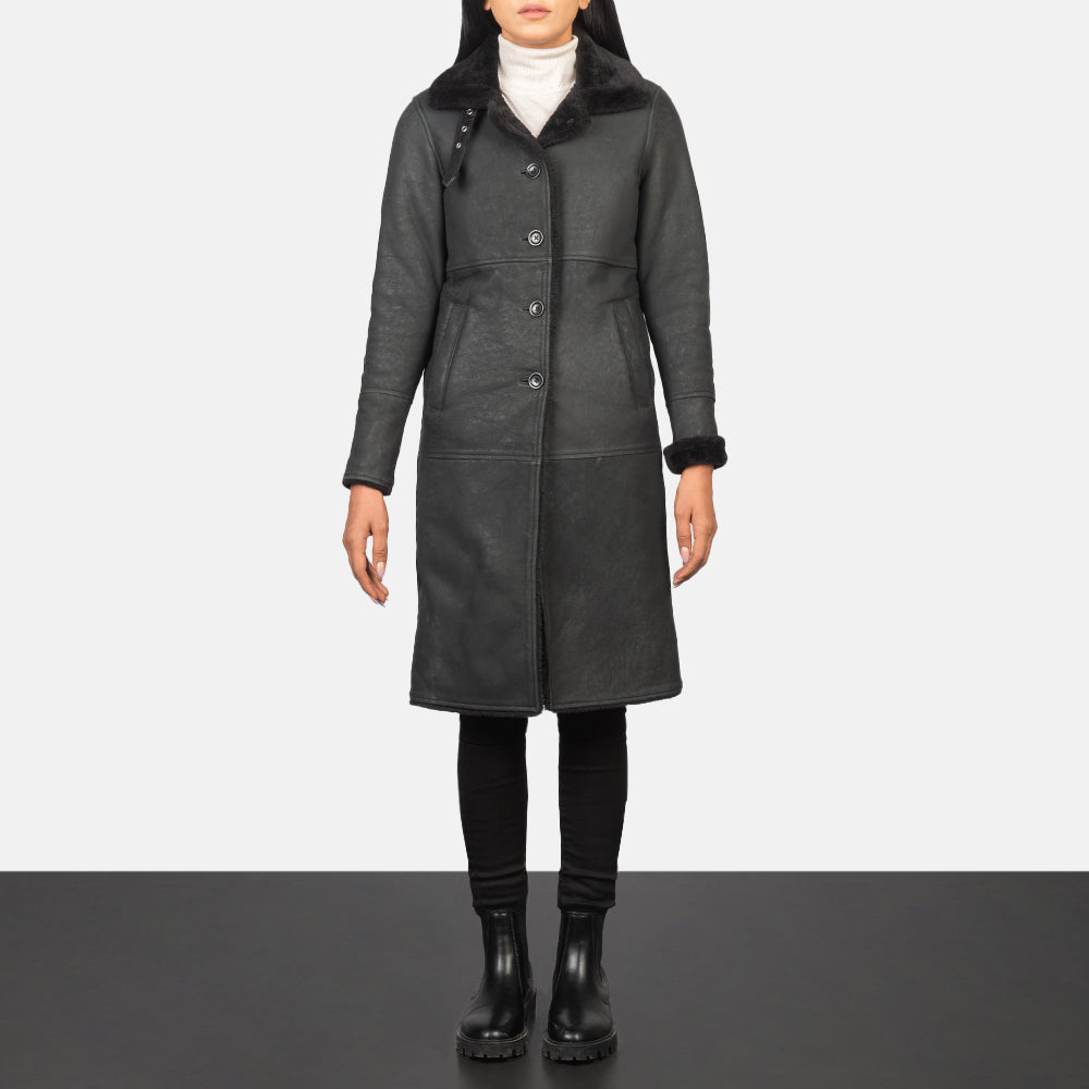 Alina Shearling Black Leather Coat Super Star Jacket