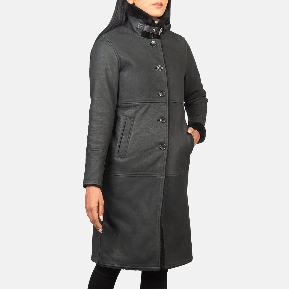 Alina Shearling Black Leather Coat Super Star Jacket