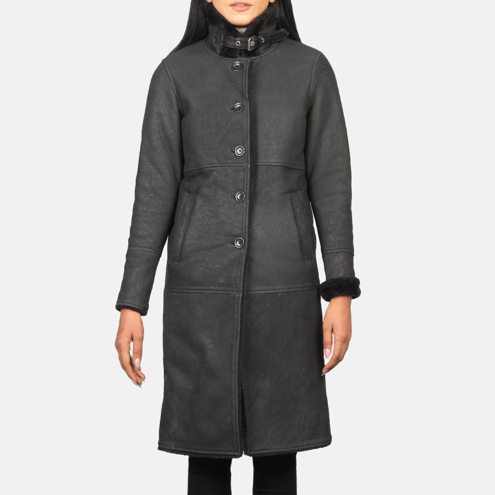 Alina Shearling Black Leather Coat Super Star Jacket