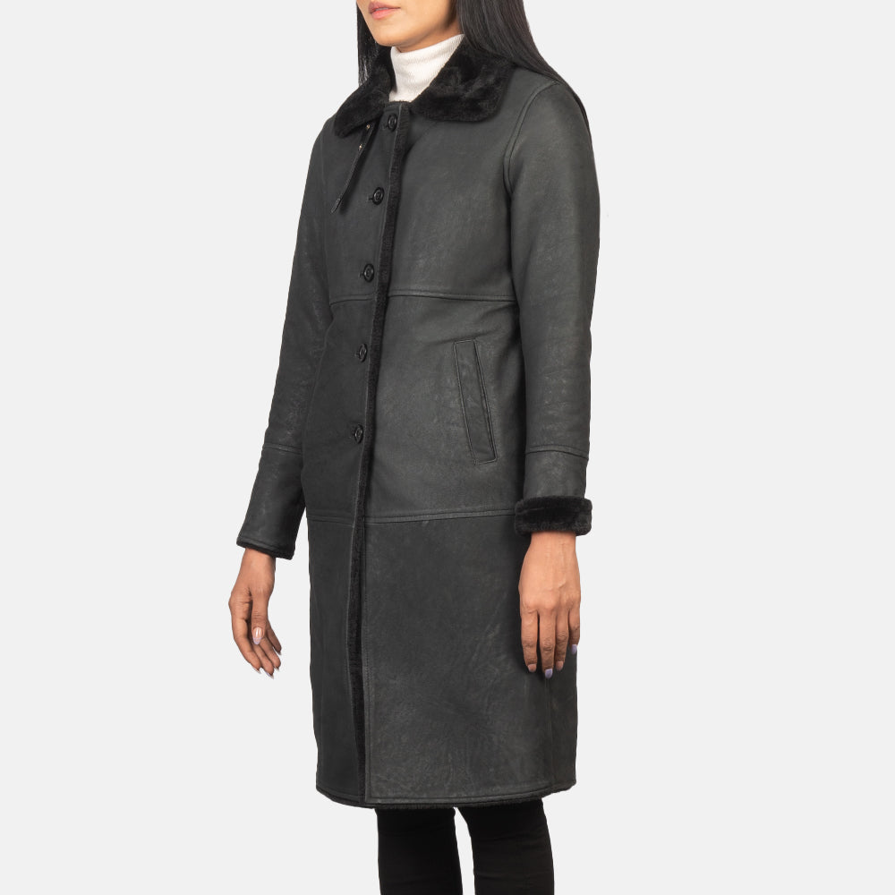 Alina Shearling Black Leather Coat Super Star Jacket