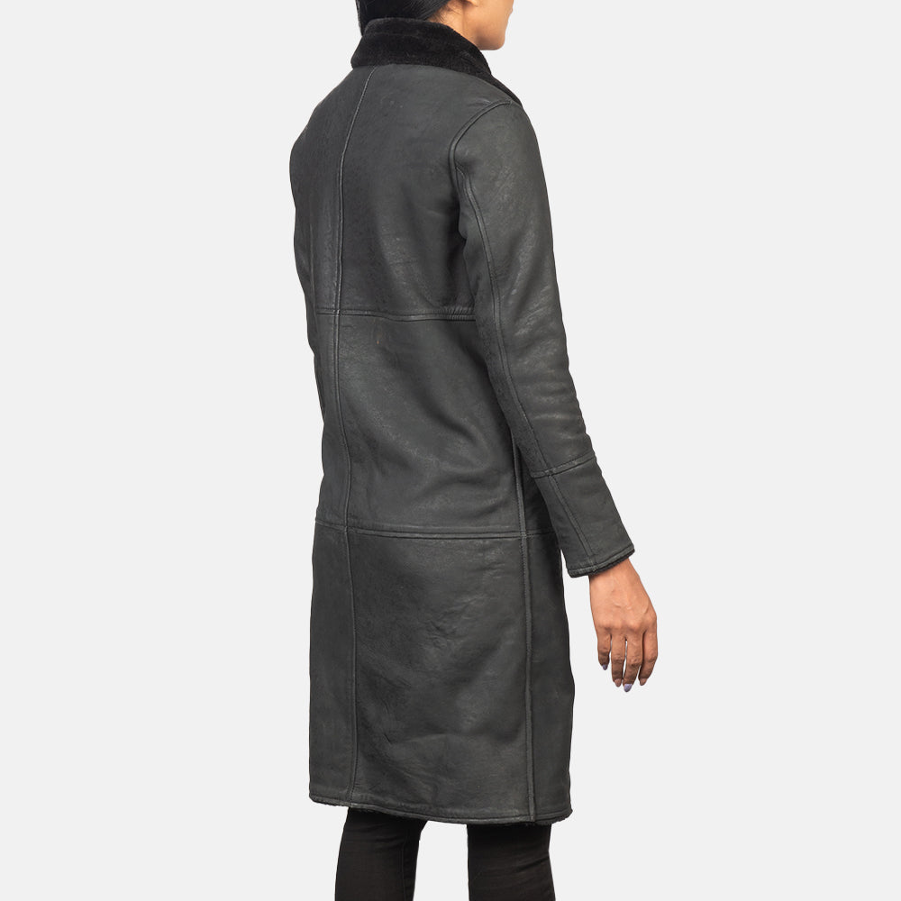 Alina Shearling Black Leather Coat Super Star Jacket