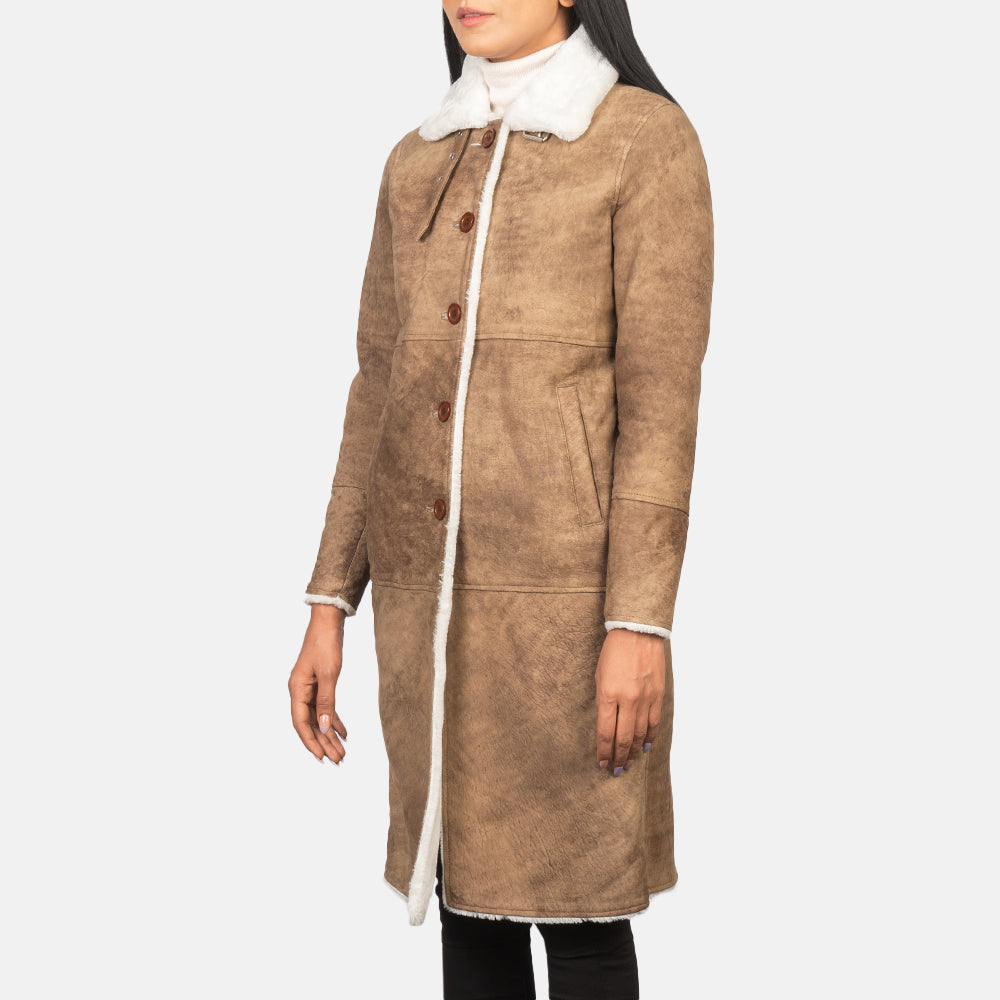 Alina Shearling Brown Leather Coat Super Star Jacket