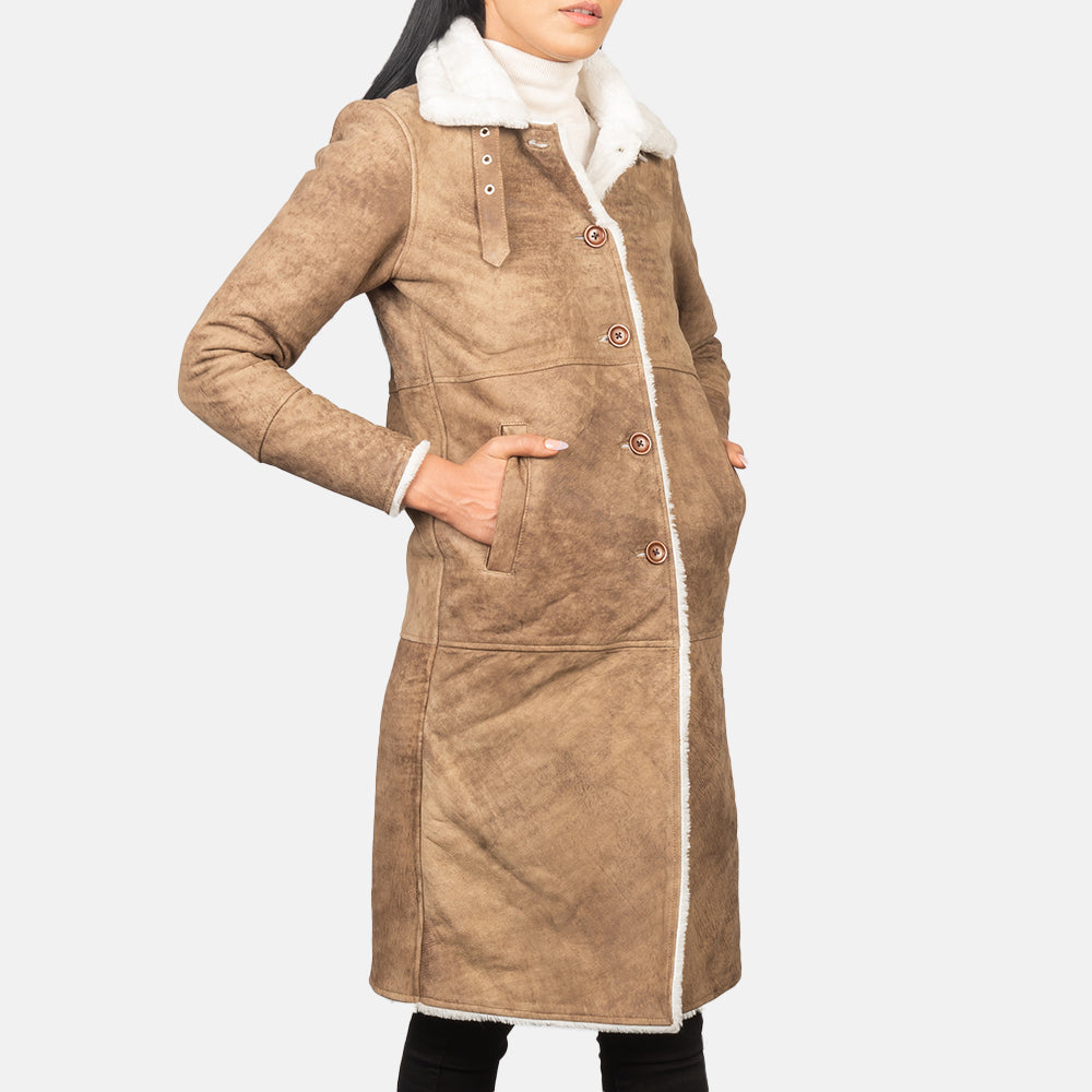 Alina Shearling Brown Leather Coat Super Star Jacket