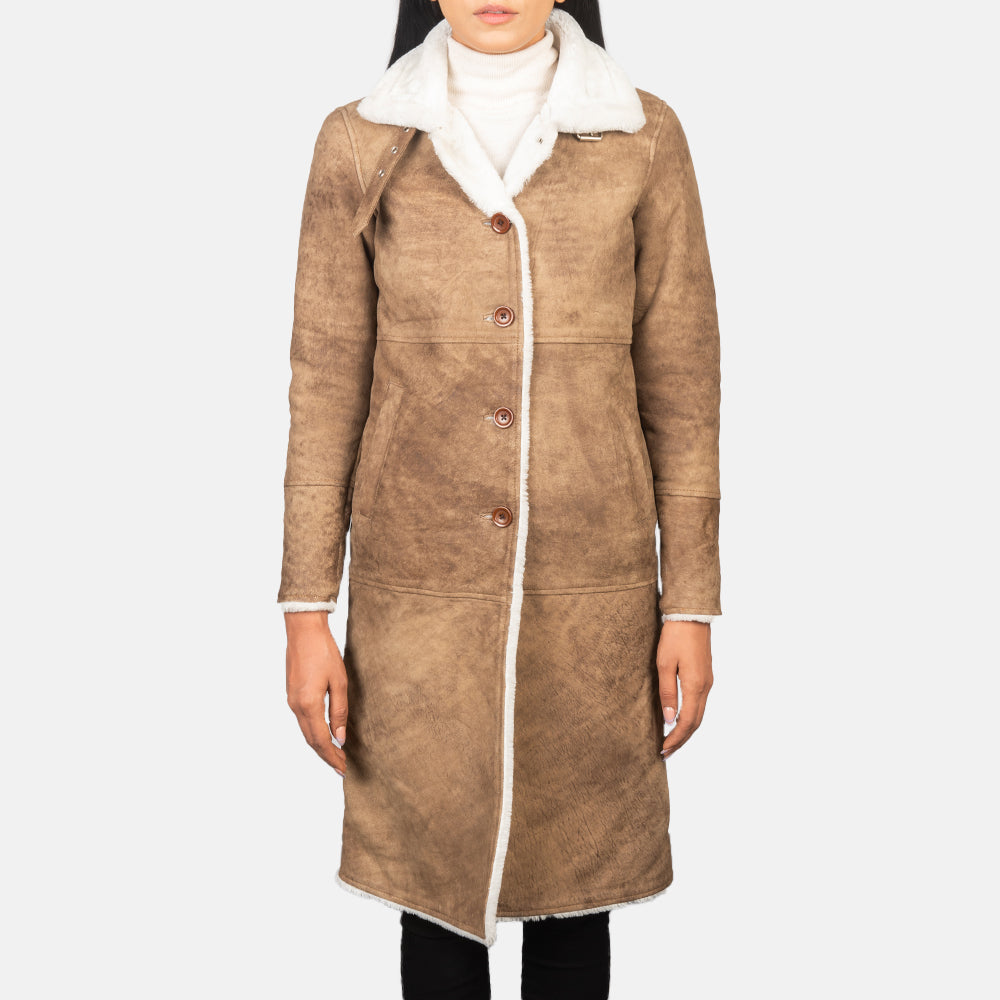 Alina Shearling Brown Leather Coat Super Star Jacket
