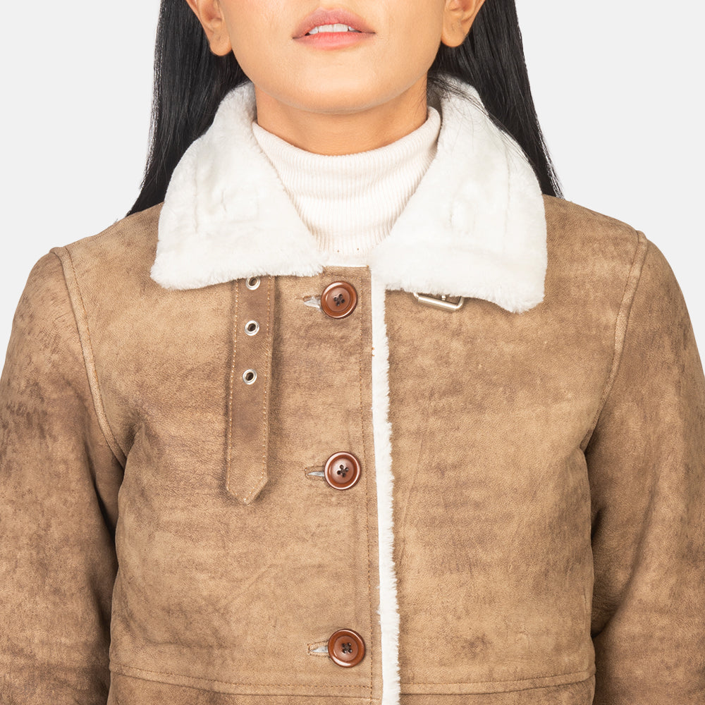 Alina Shearling Brown Leather Coat Super Star Jacket