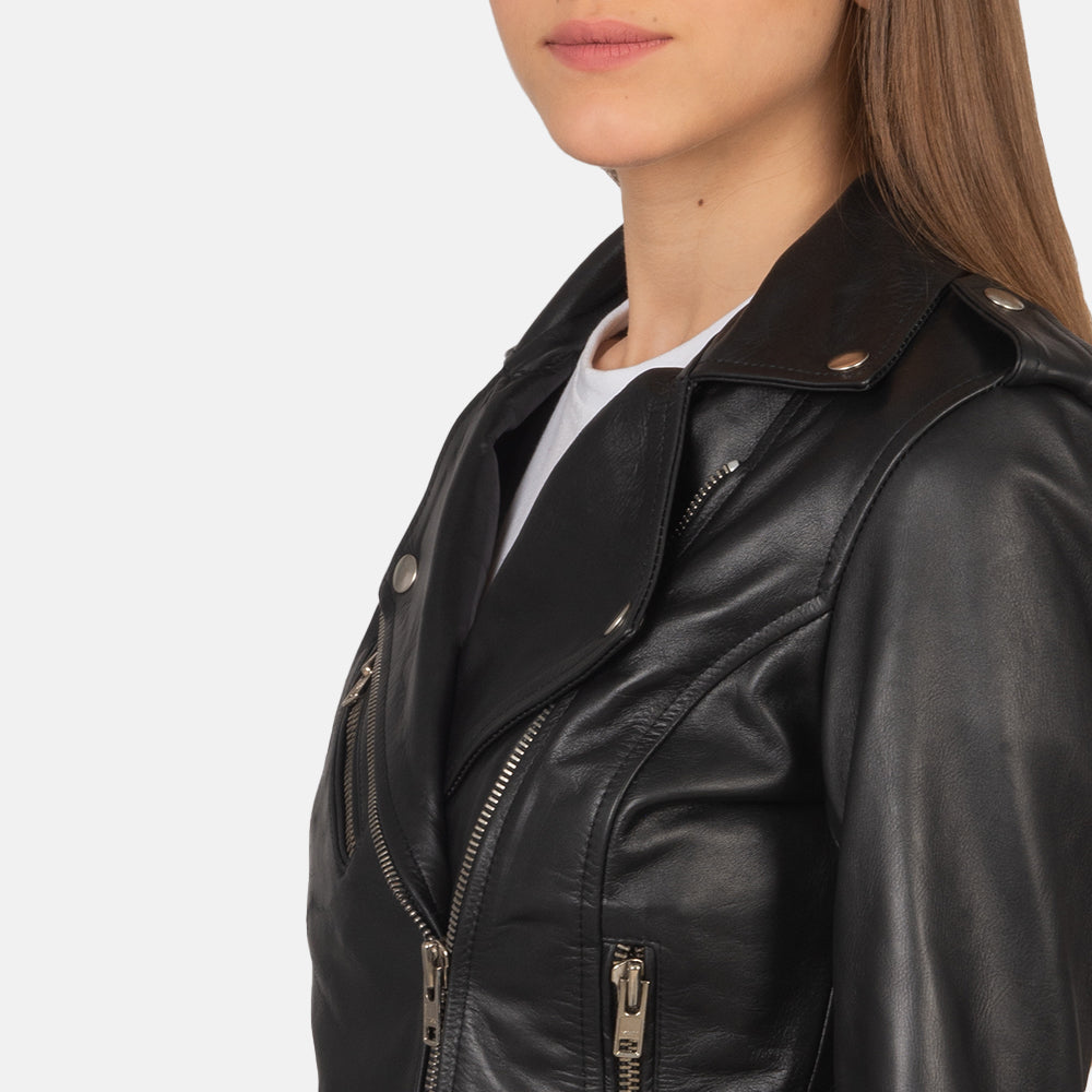 Alison Black Leather Biker Jacket Super Star Jacket