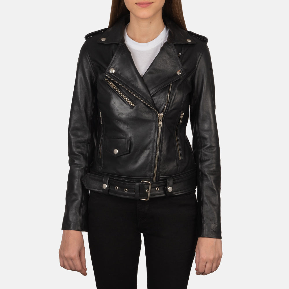 Alison Black Leather Biker Jacket Super Star Jacket