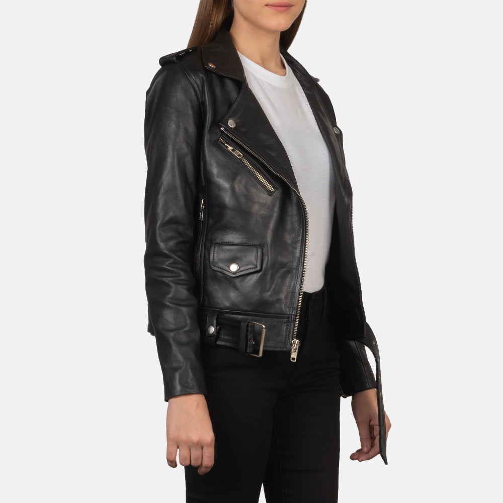 Alison Black Leather Biker Jacket Super Star Jacket