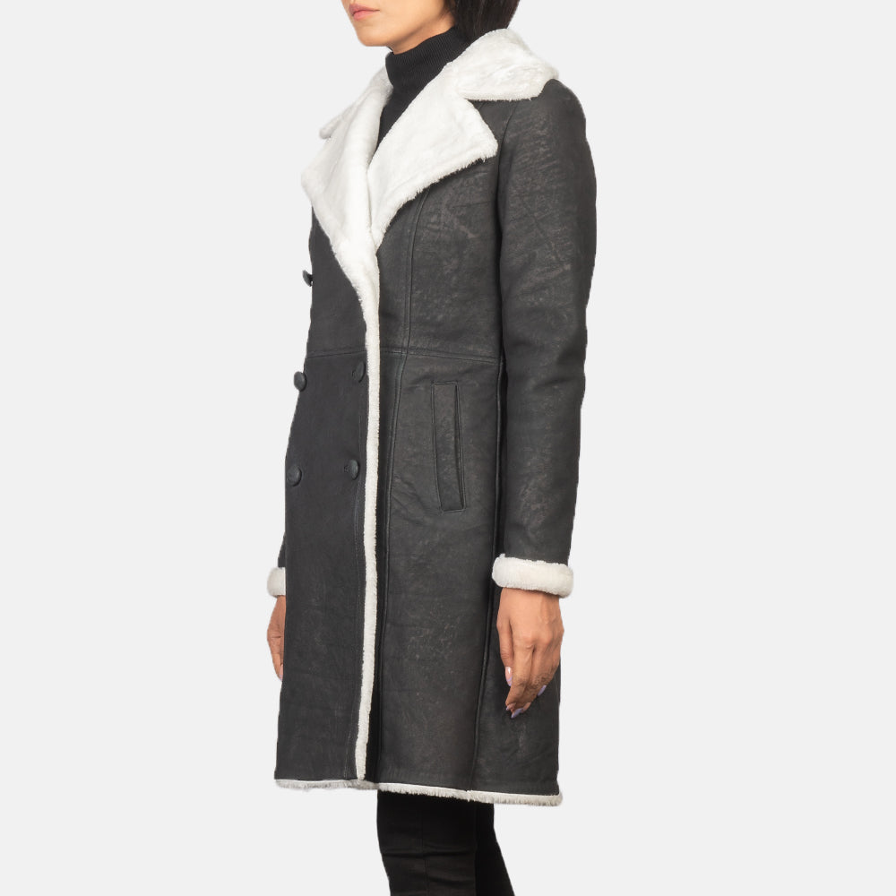 Amie Black Double Breasted Shearling Coat Super Star Jacket
