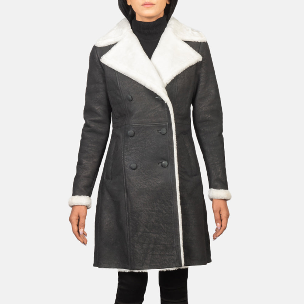 Amie Black Double Breasted Shearling Coat Super Star Jacket