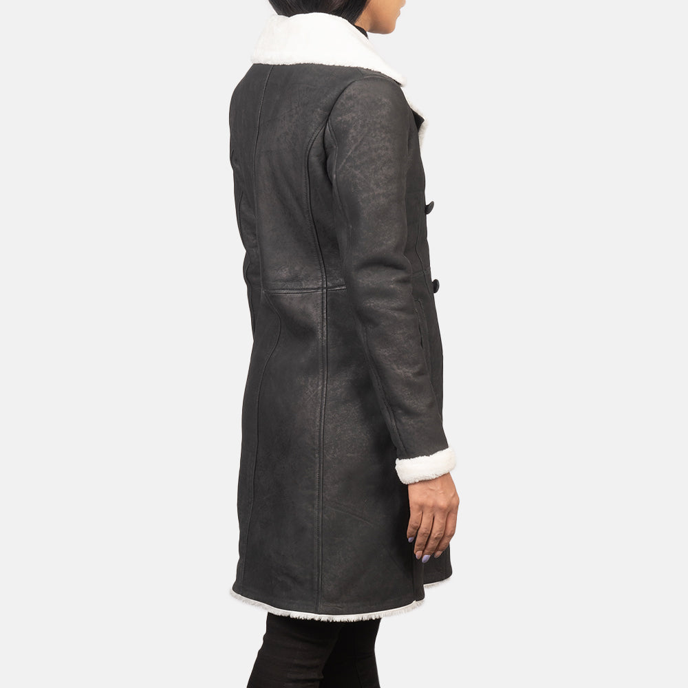 Amie Black Double Breasted Shearling Coat Super Star Jacket