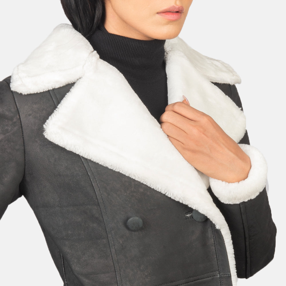 Amie Black Double Breasted Shearling Coat Super Star Jacket