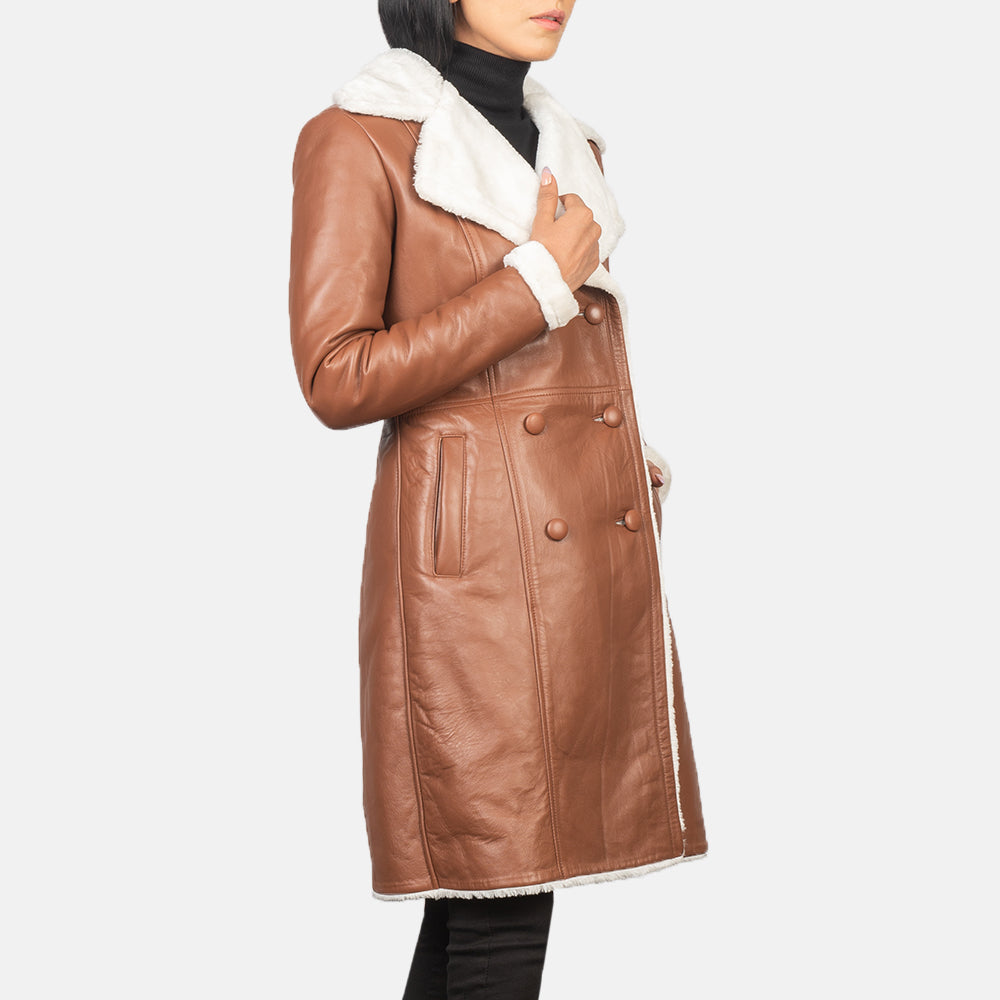 Amie Brown Double Breasted Shearling Coat Super Star Jacket