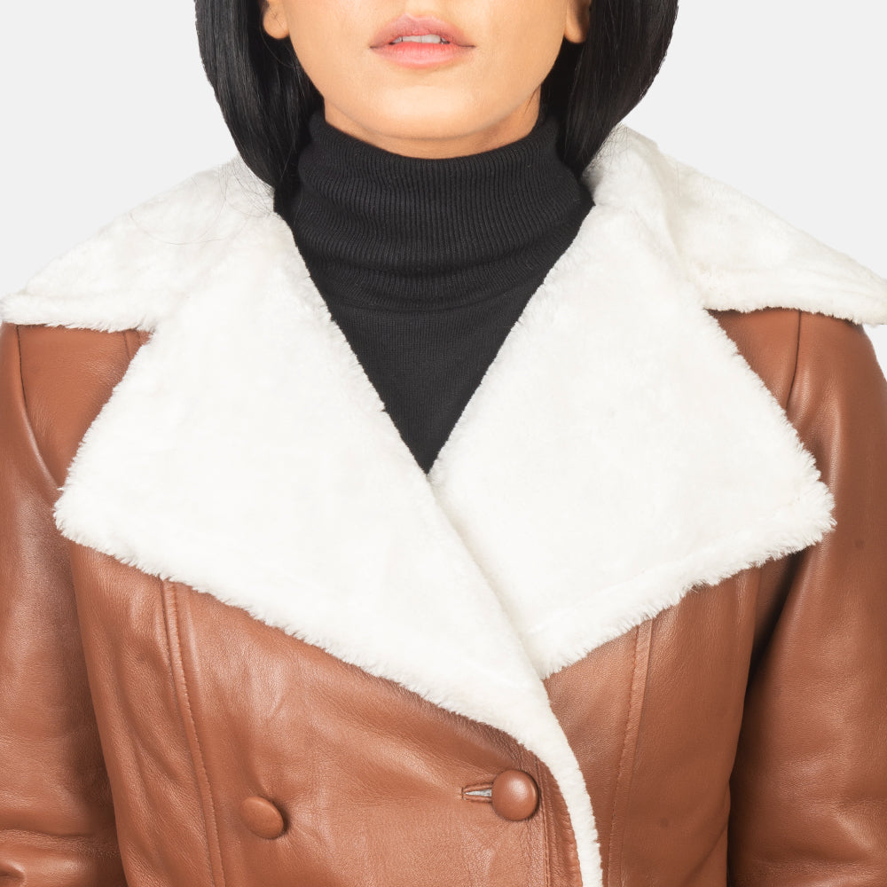 Amie Brown Double Breasted Shearling Coat Super Star Jacket