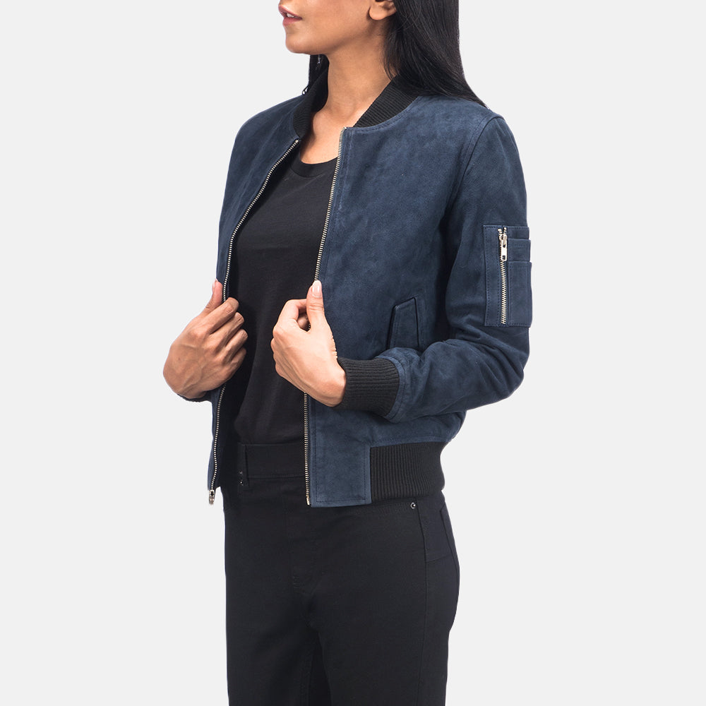 Ava Ma-1 Blue Suede Bomber Jacket Super Star Jacket