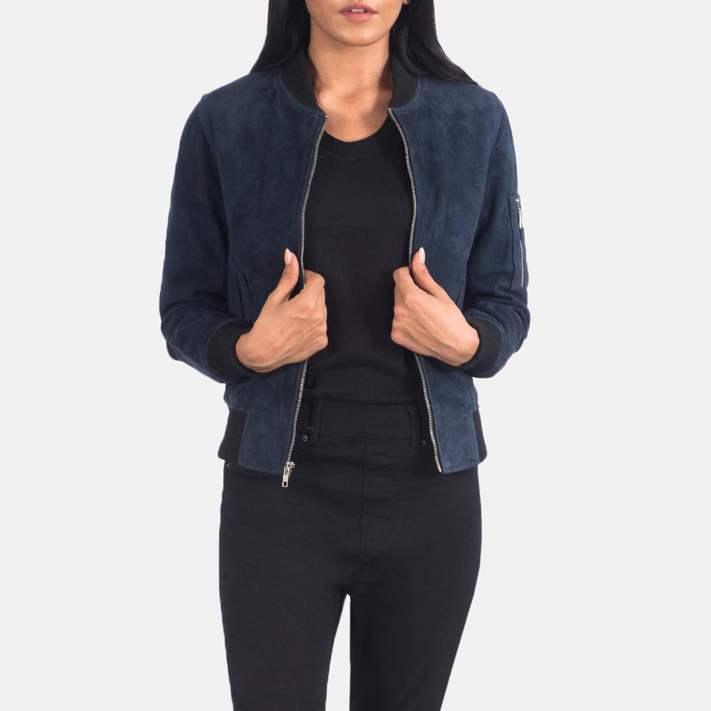 Ava Ma-1 Blue Suede Bomber Jacket Super Star Jacket