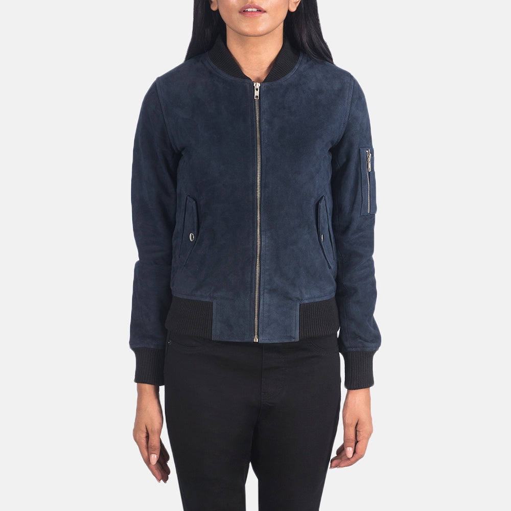 Ava Ma-1 Blue Suede Bomber Jacket Super Star Jacket