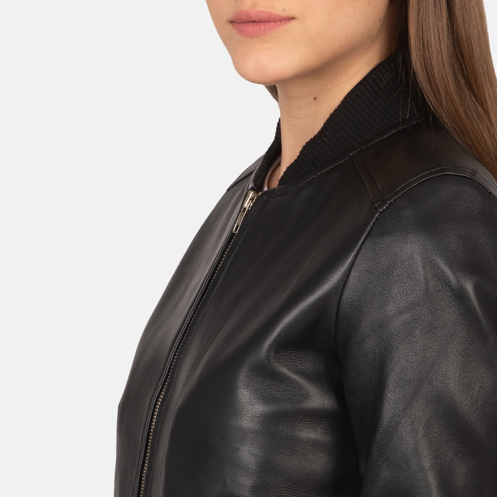 Bliss Black Leather Bomber Jacket Super Star Jacket