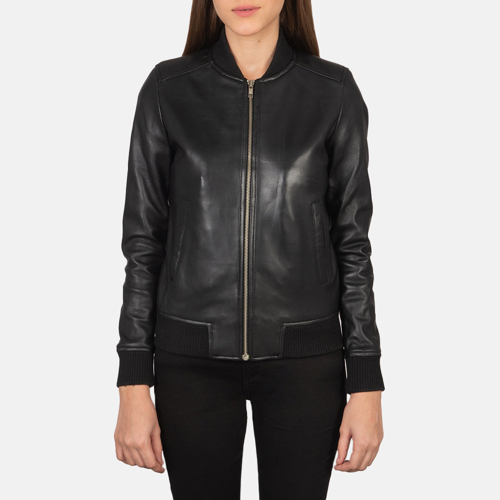 Bliss Black Leather Bomber Jacket Super Star Jacket