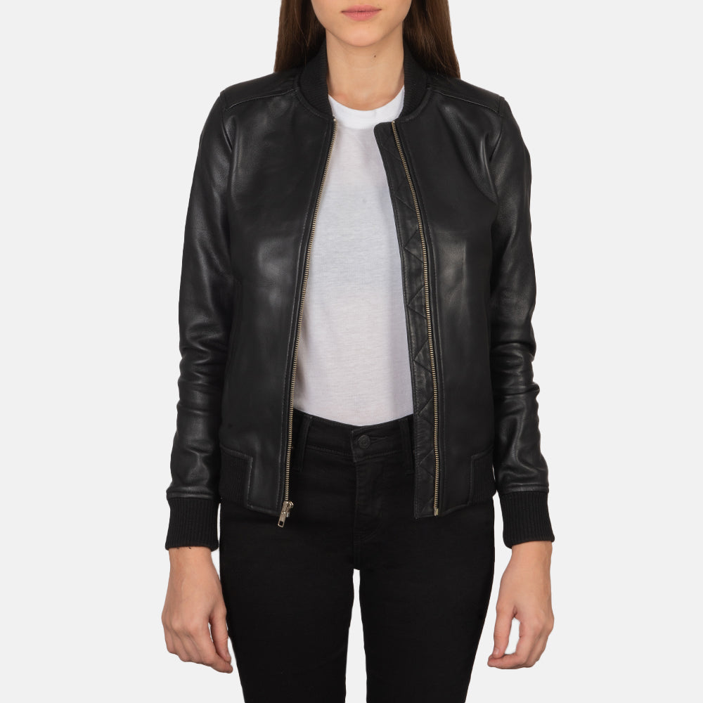 Bliss Black Leather Bomber Jacket Super Star Jacket