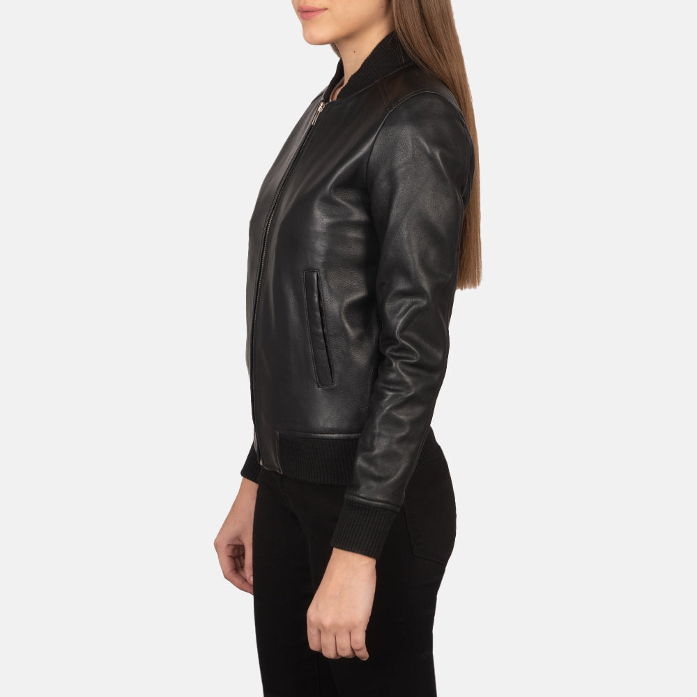 Bliss Black Leather Bomber Jacket Super Star Jacket