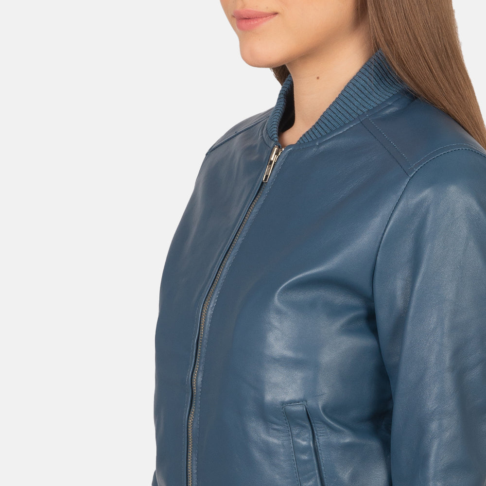 Bliss Blue Leather Bomber Jacket Super Star Jacket