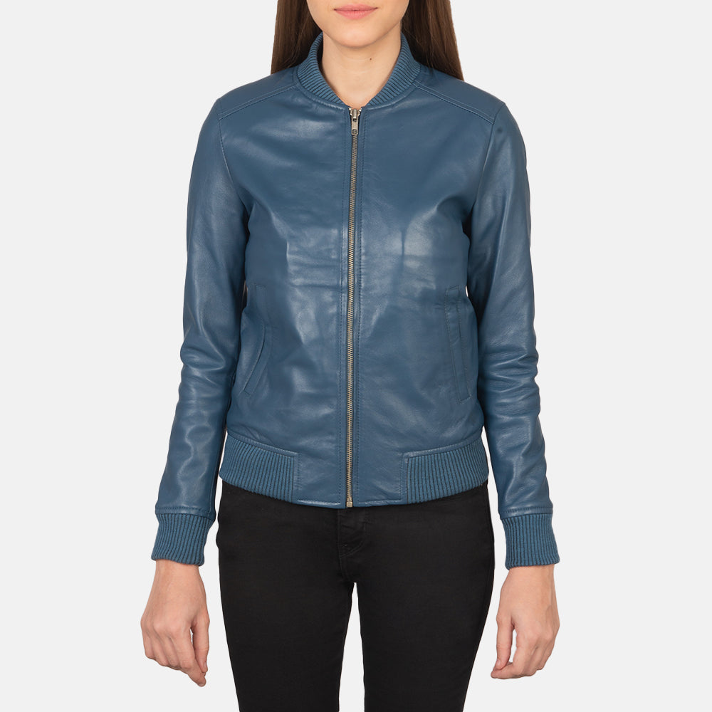 Bliss Blue Leather Bomber Jacket Super Star Jacket