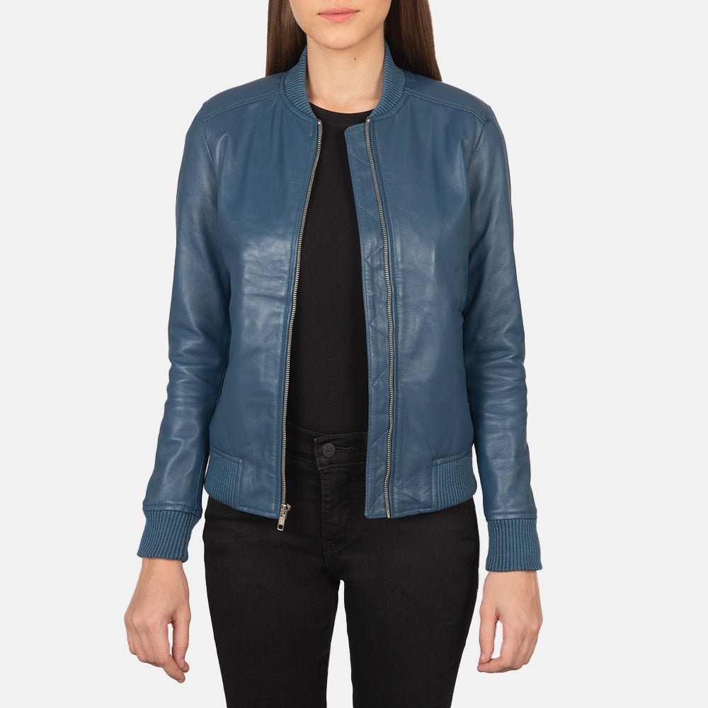 Bliss Blue Leather Bomber Jacket Super Star Jacket
