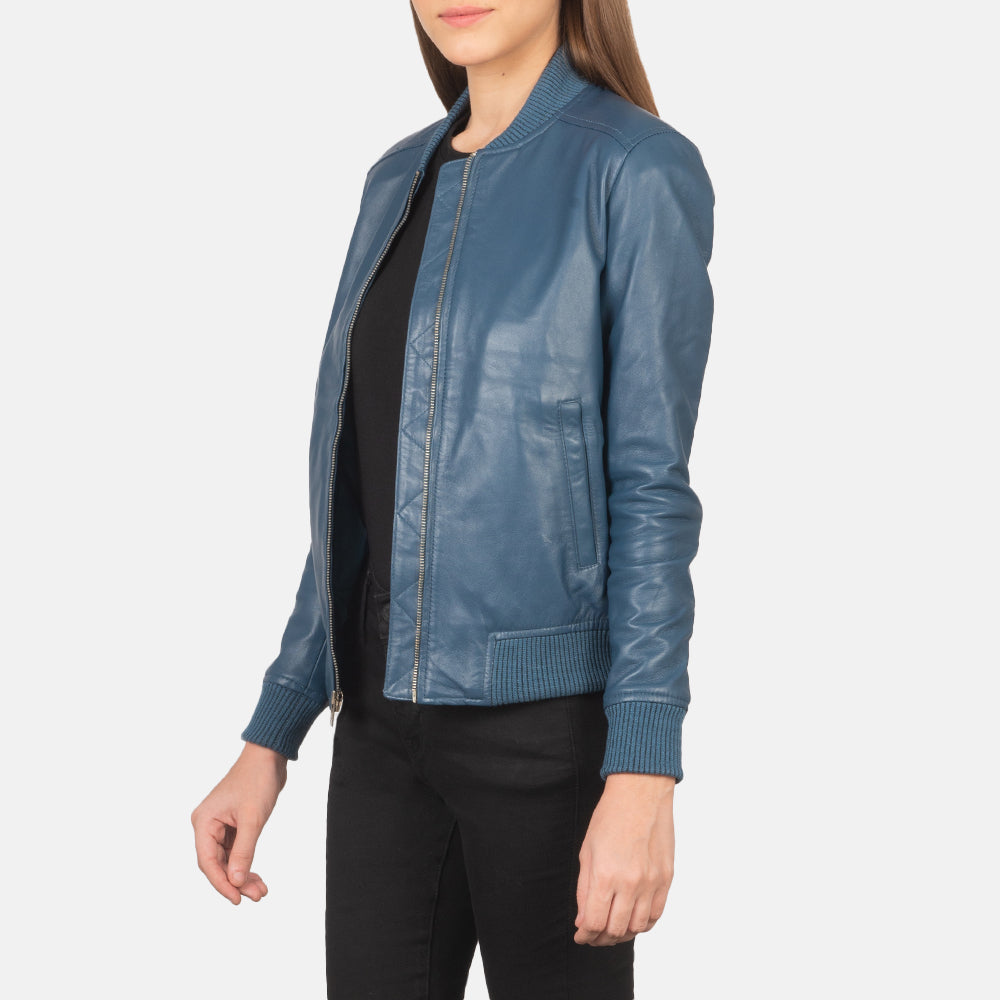 Bliss Blue Leather Bomber Jacket Super Star Jacket
